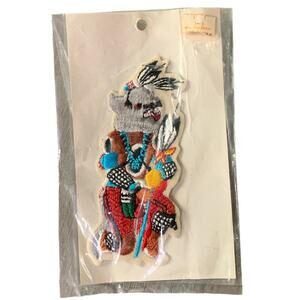 VTG 4 1/4" HOPI NATIVE AMERICAN EMBROIDERED PATCH Kweo Wolf Kachina New